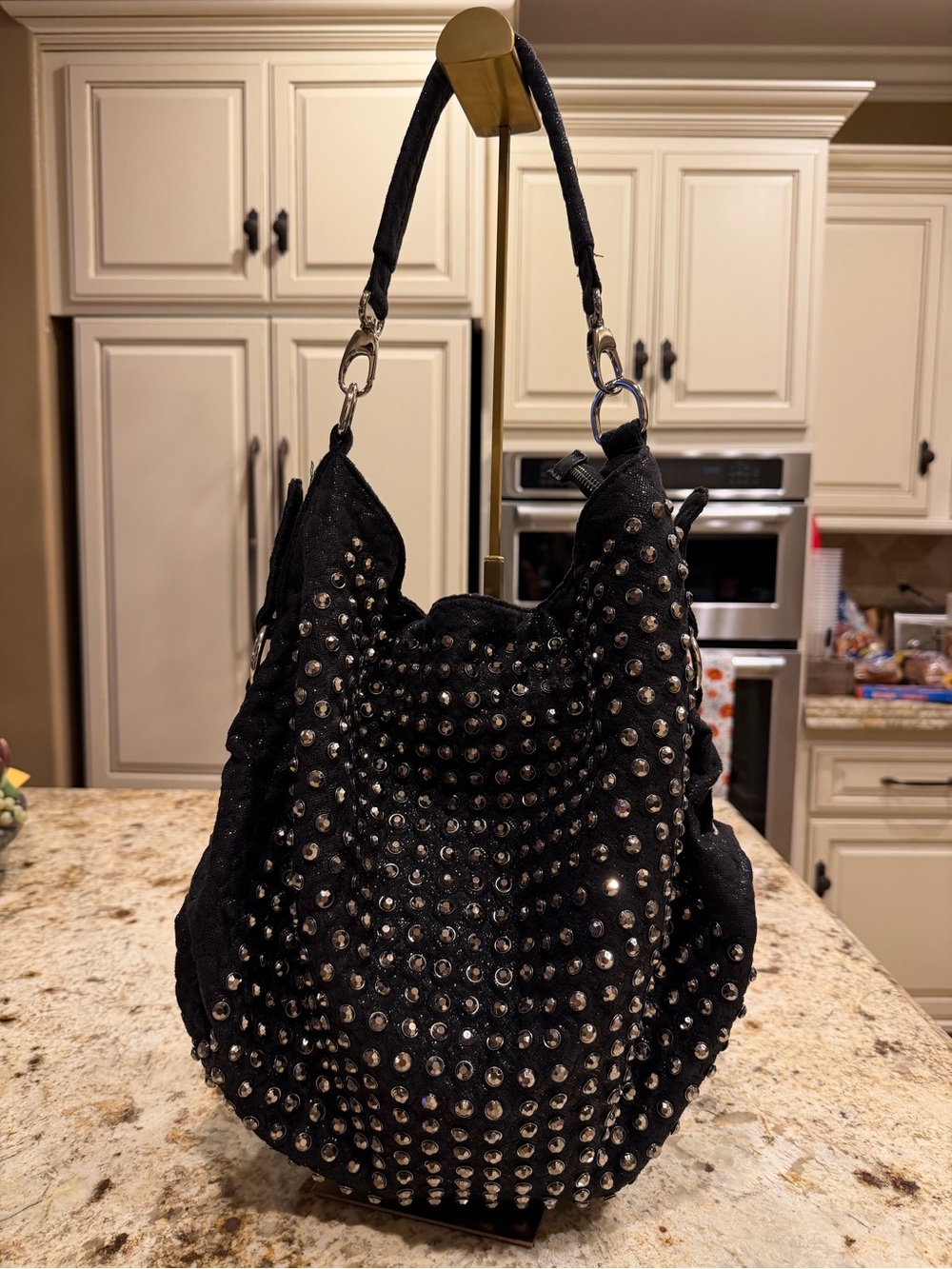 Black Studded Hobo Bag - Sleek Women's Shoulder Tote